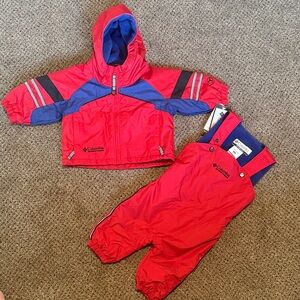 Columbia Kids Infant Red and Blue Raincoat and Bibs Set